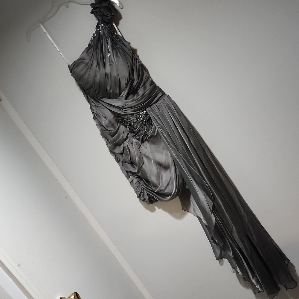 Sophisticated Charcoal One-Shoulder Gown